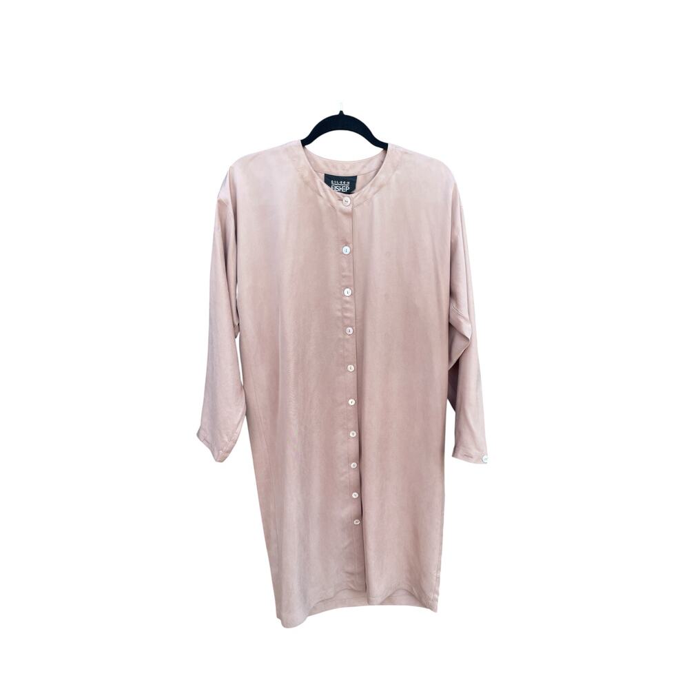 Eileen Fisher Shirt Dress 100% Silk S/M Button Front Blush Pink Long Sleeve